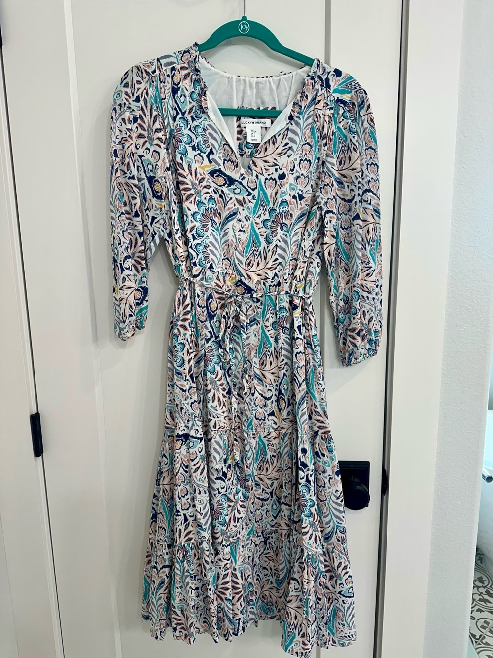 Lucky Brand Paisley Midi Dress in Teal, Navy & White
